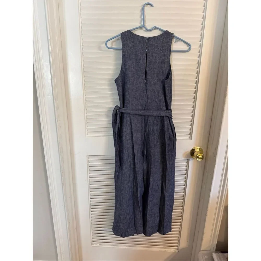 Banana Republic Women's Linen Blend Belted Sleeveless Wide Leg Jumpsuit Blue 00P